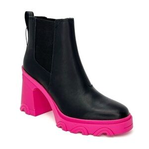 Sorel Brex Waterproof Chelsea Ankle Boots Size 8 Platform Black Pink New NWT